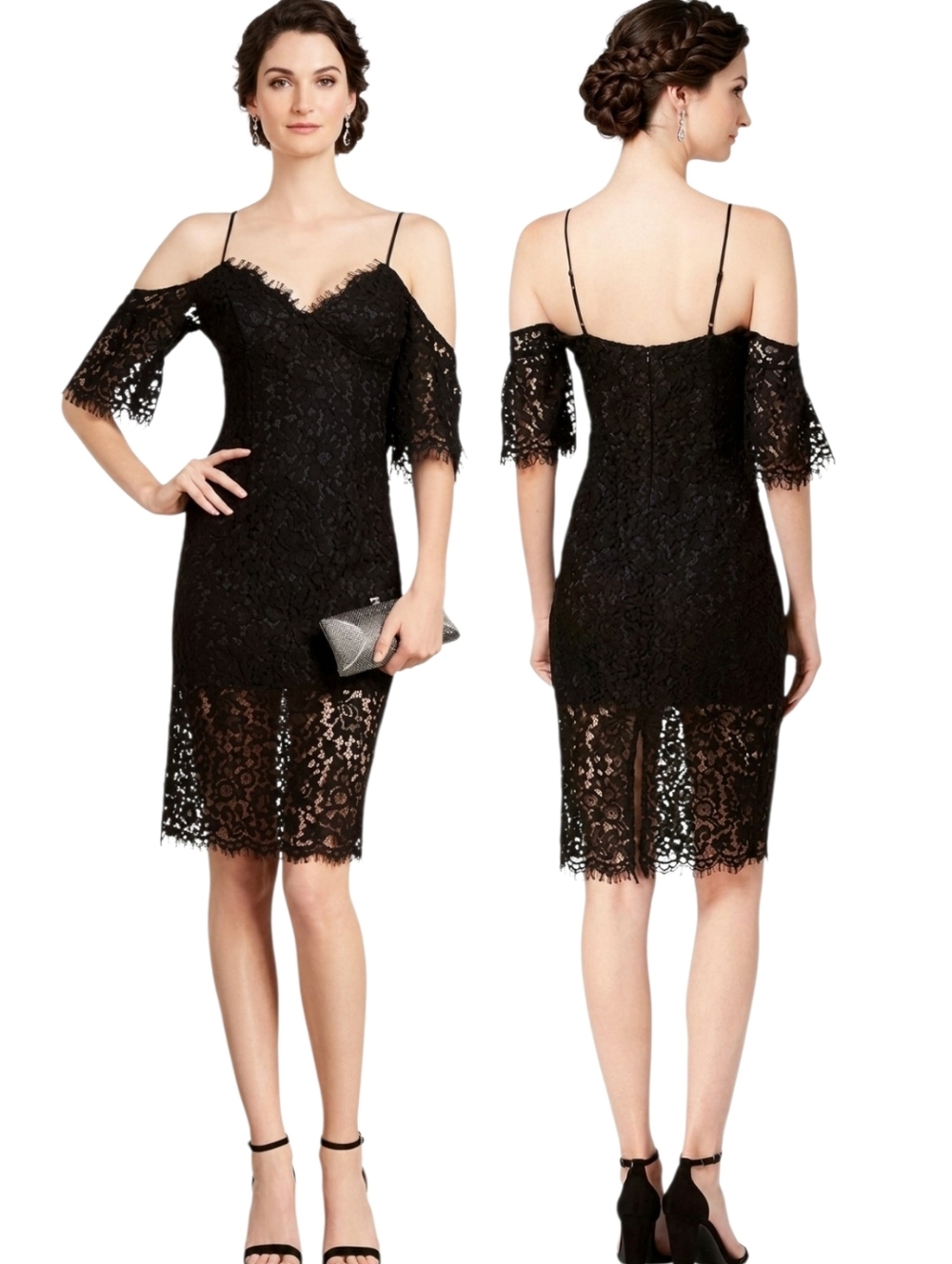 BARDOT "Karlie" Cold Shoulder Black Lace Sheath Dress - Size 6